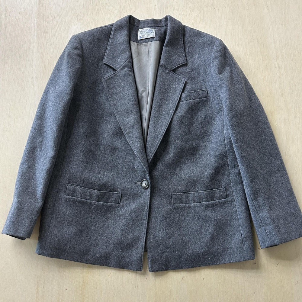 Vintage Pendleton Blazer Jacket Womens Medium Gray Wool Made USA Lined Career